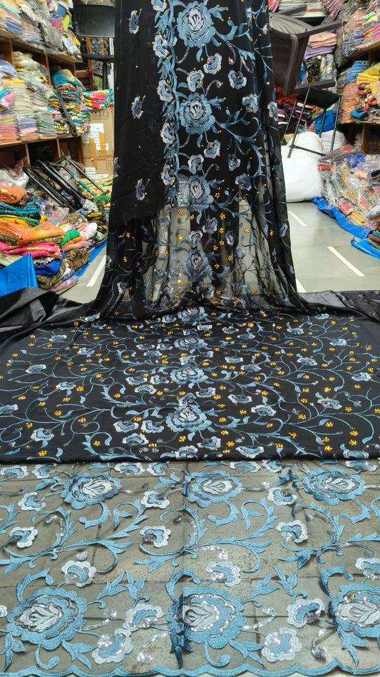 Black and blue floral Dirac