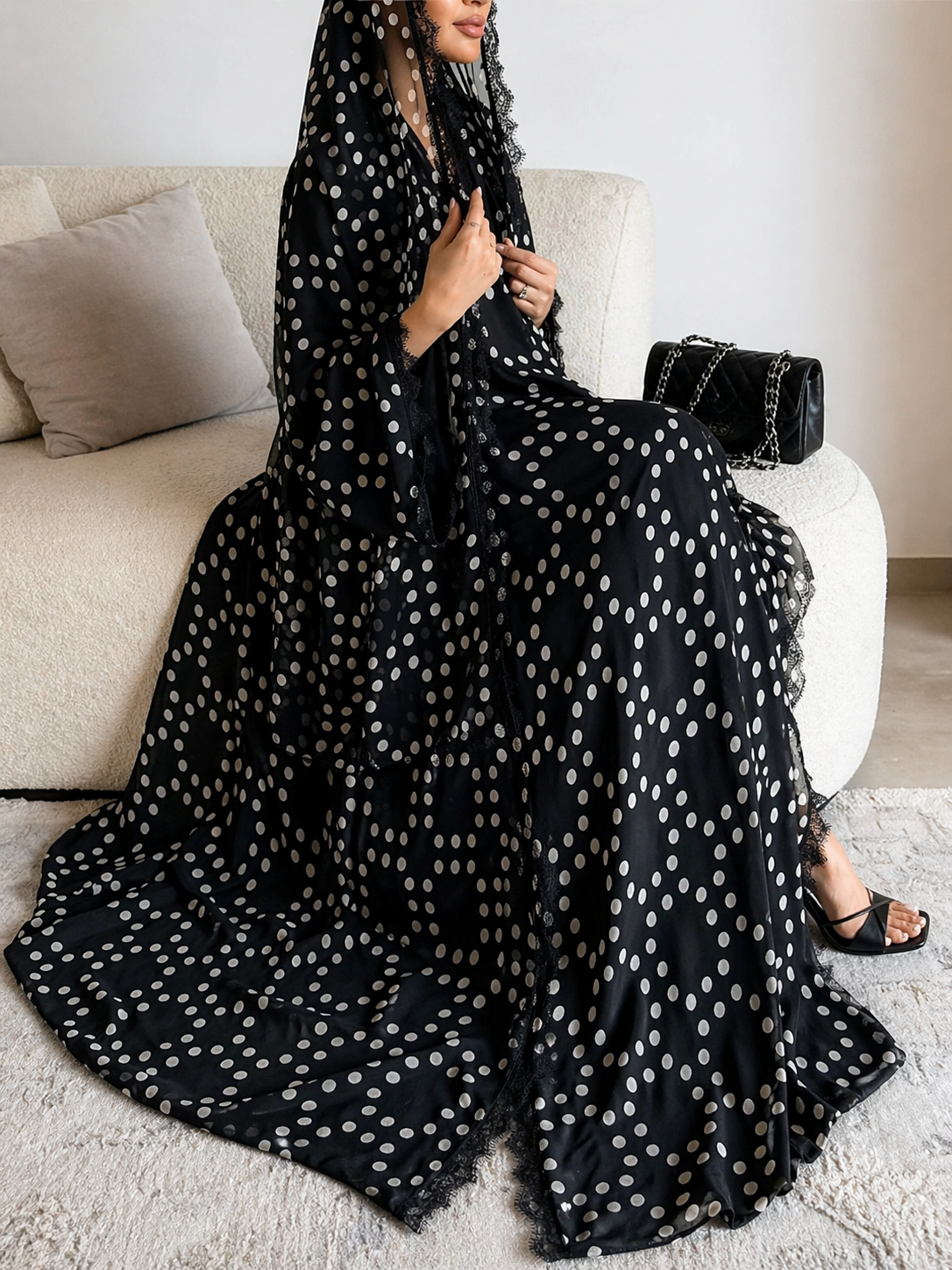 Jiddah Polka Dot Lace Abaya