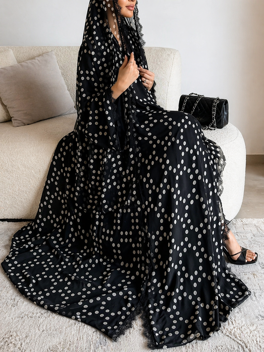 Jiddah Polka Dot Lace Abaya